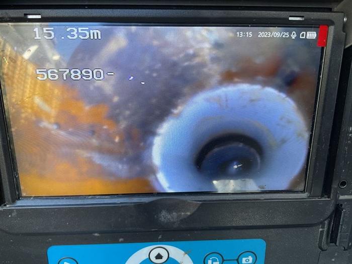 CCTV drain camera monitor showing the clean rebuilt line on completion of the Kew job