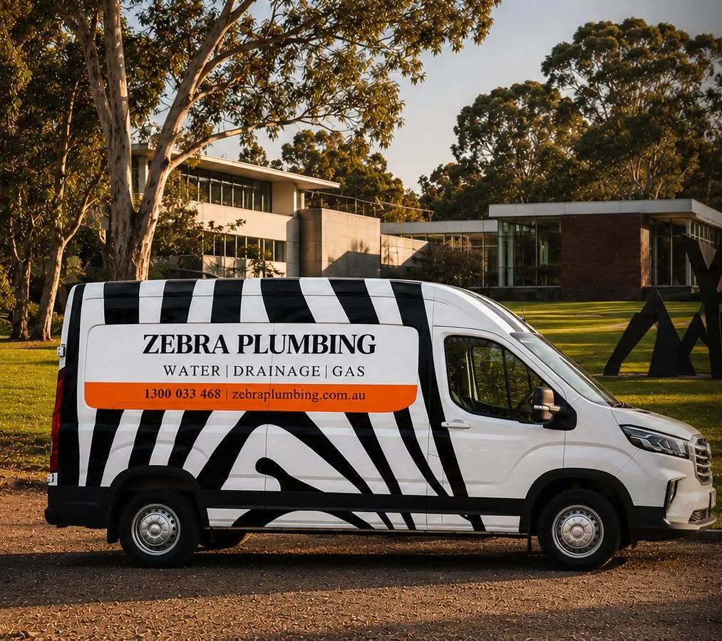 Zebra Plumbing van parked kerbside on a local street