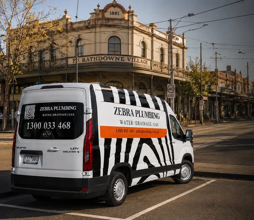 Zebra Plumbing van parked kerbside on a local street
