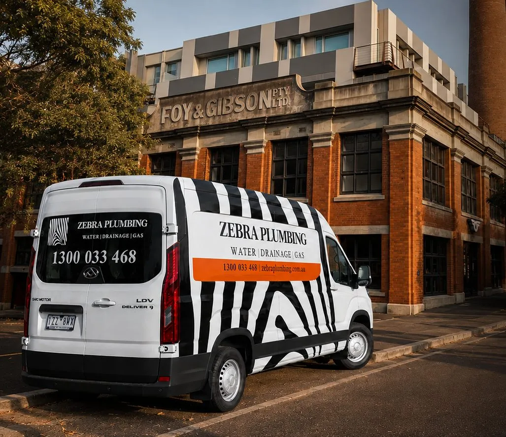Zebra Plumbing van parked kerbside on a local street