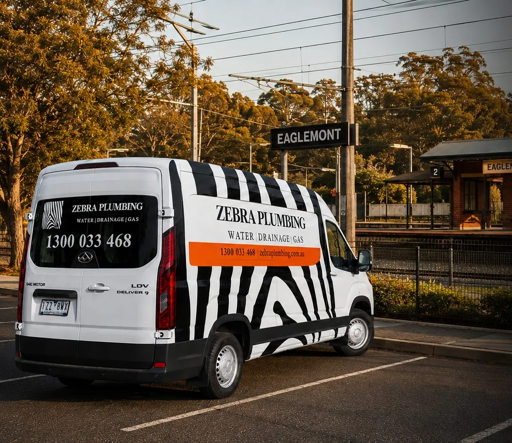 Zebra Plumbing van parked kerbside on a local street