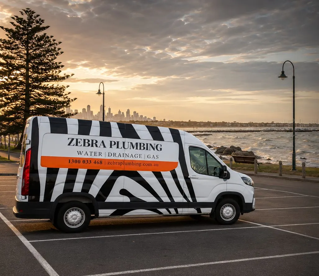 Zebra Plumbing van parked kerbside on a local street