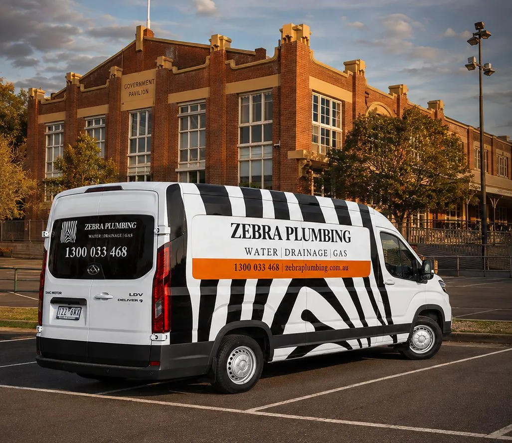 Zebra Plumbing van parked kerbside on a local street
