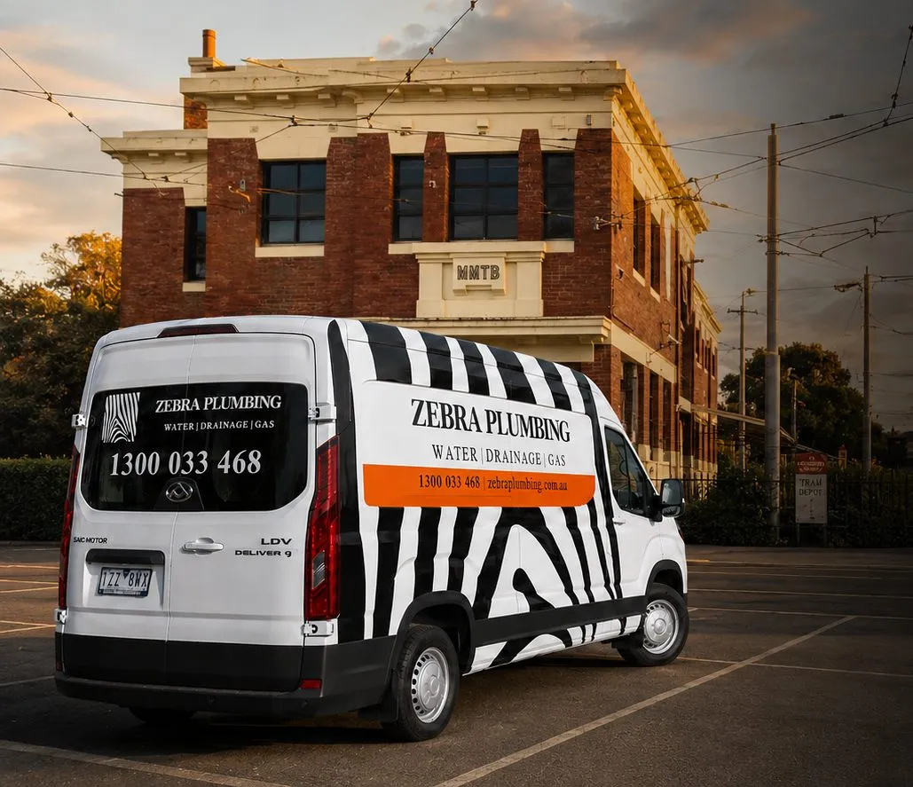 Zebra Plumbing van parked kerbside on a local street