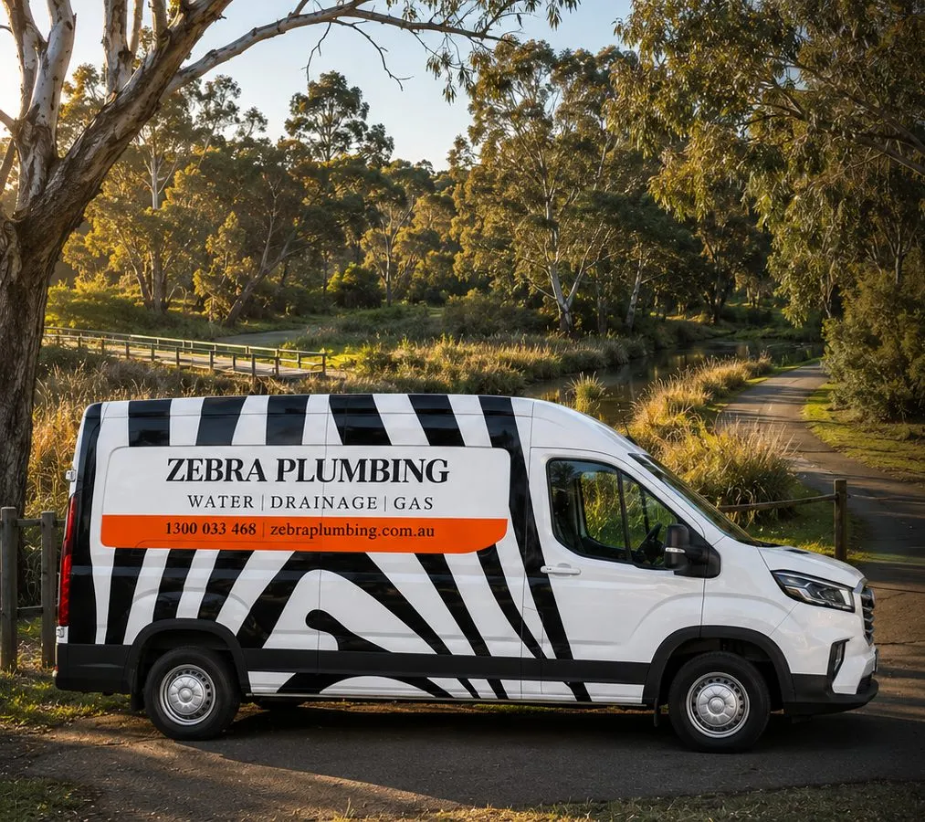 Zebra Plumbing van parked kerbside on a local street