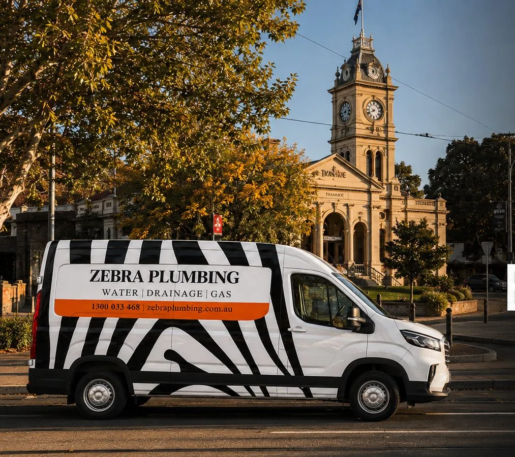 Zebra Plumbing van parked kerbside on a local street