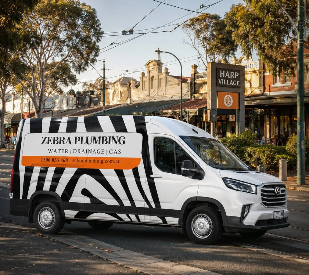 Zebra Plumbing van parked kerbside on a local street