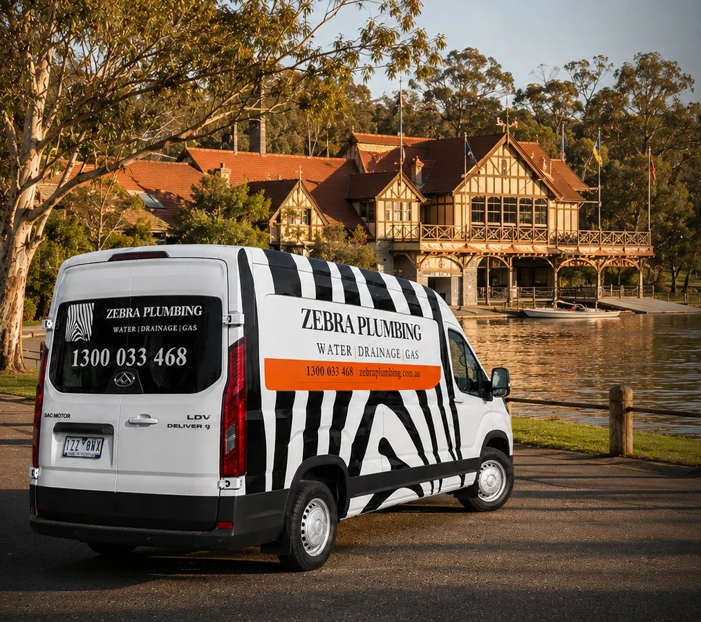Zebra Plumbing van parked kerbside on a local street