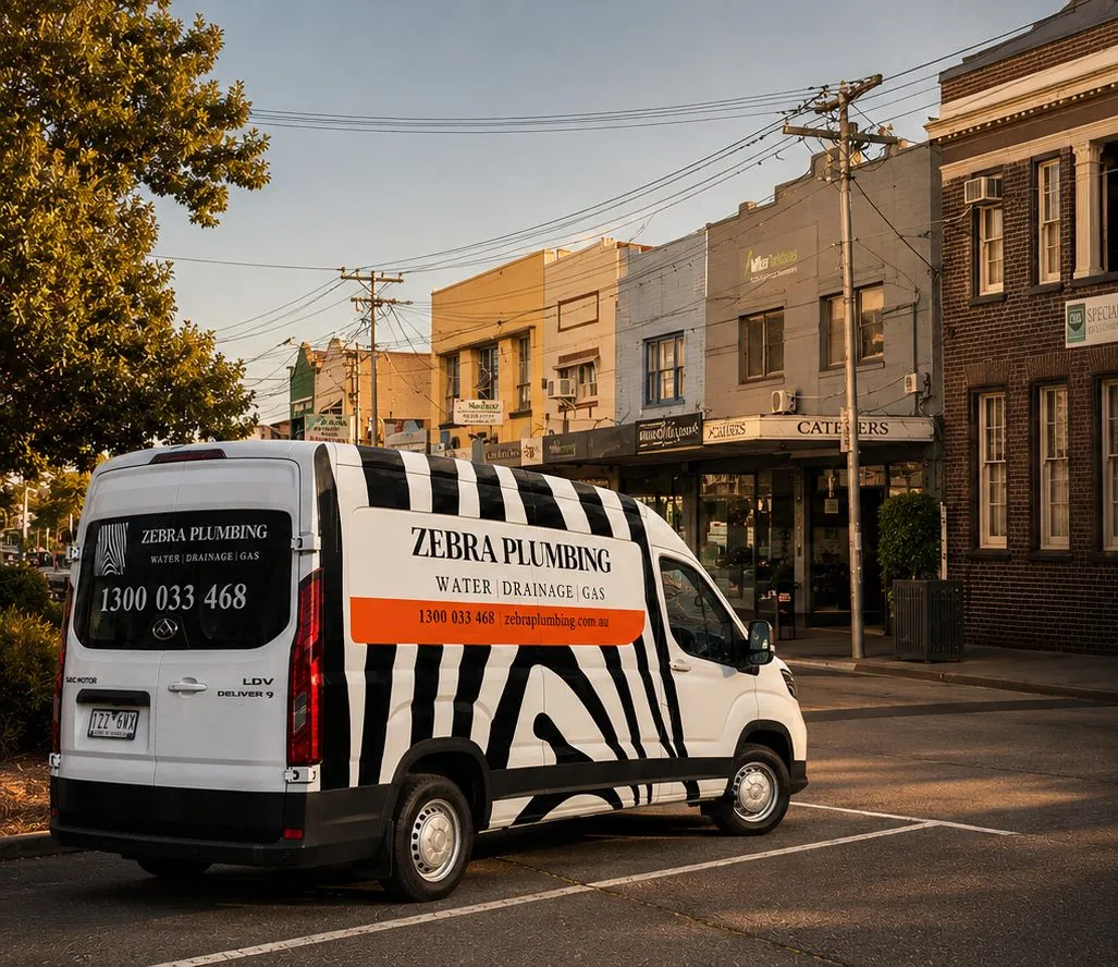 Zebra Plumbing van parked kerbside on a local street