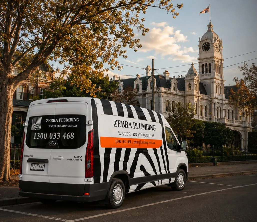 Zebra Plumbing van parked kerbside on a local street