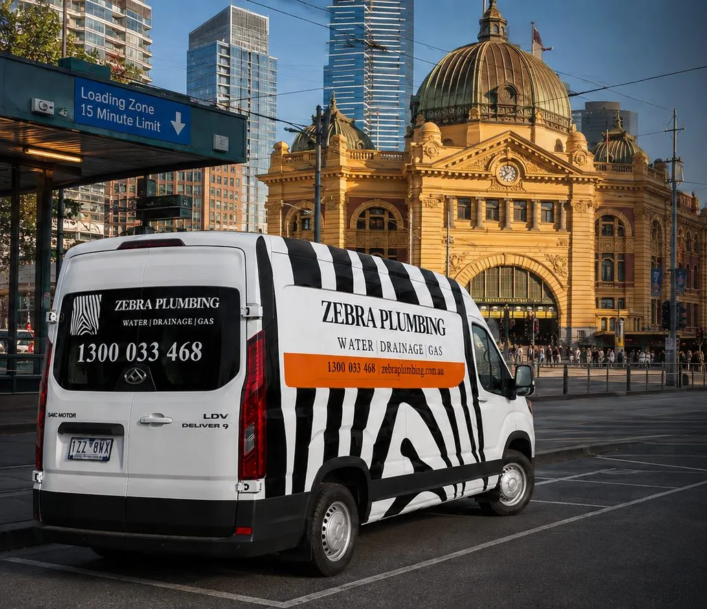 Zebra Plumbing van parked kerbside on a local street