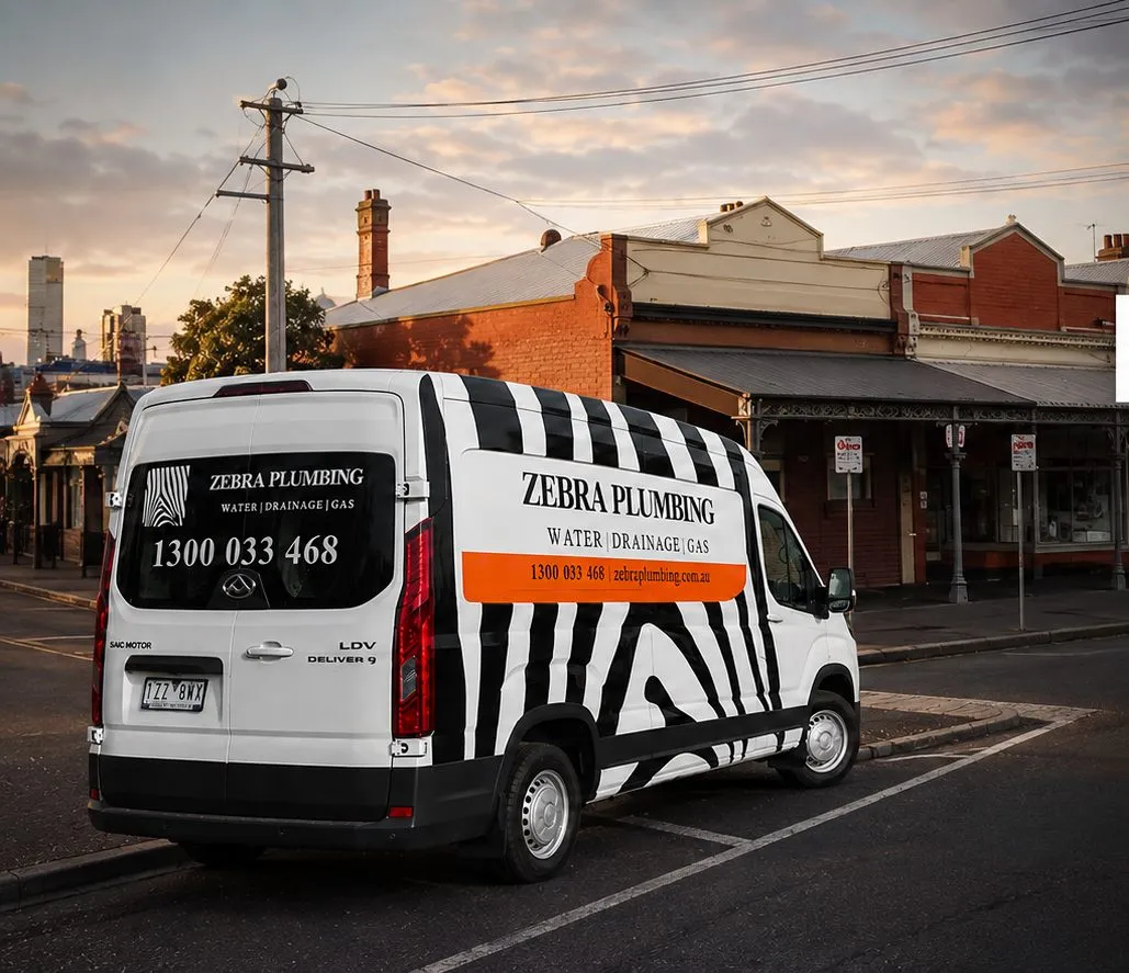Zebra Plumbing van parked kerbside on a local street