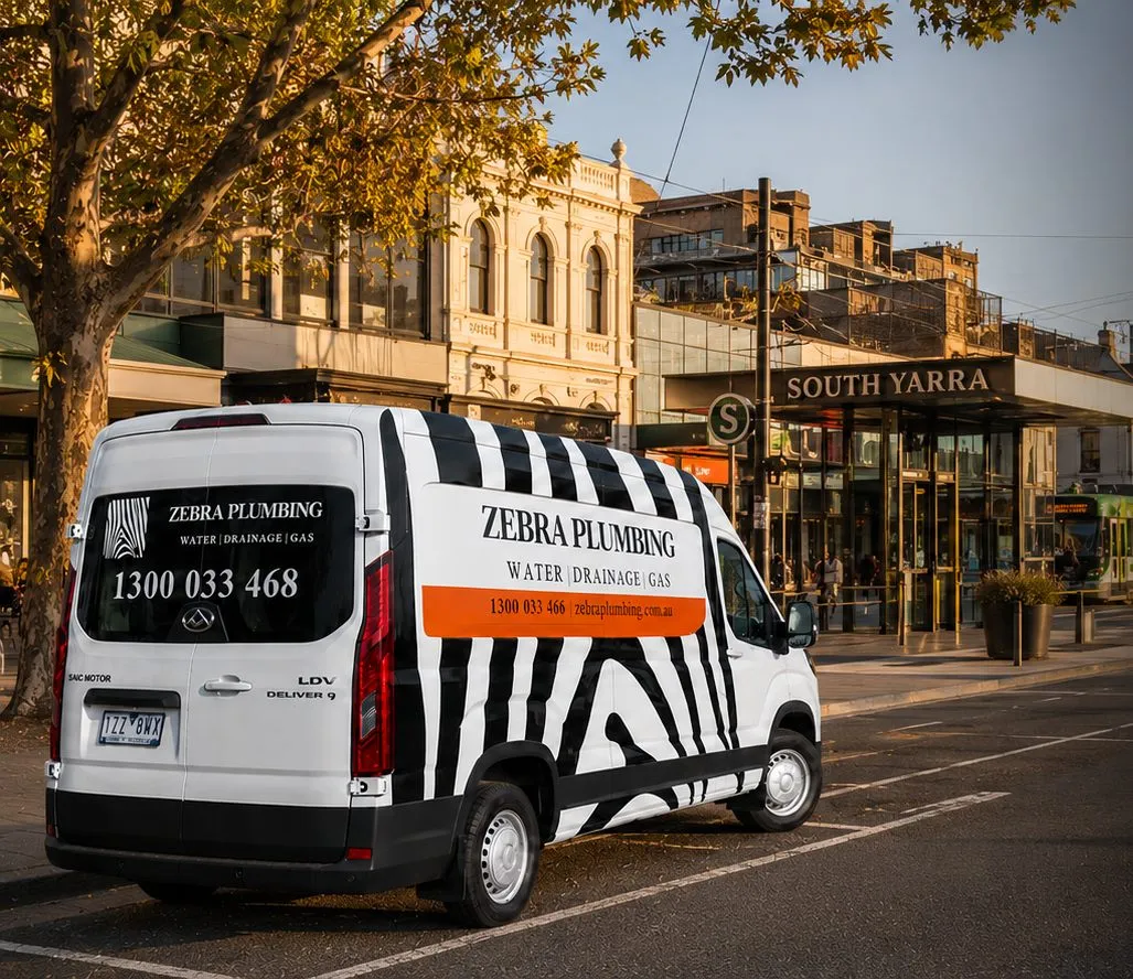 Zebra Plumbing van parked kerbside on a local street