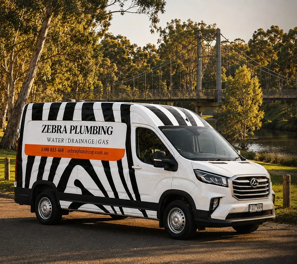 Zebra Plumbing van parked kerbside on a local street