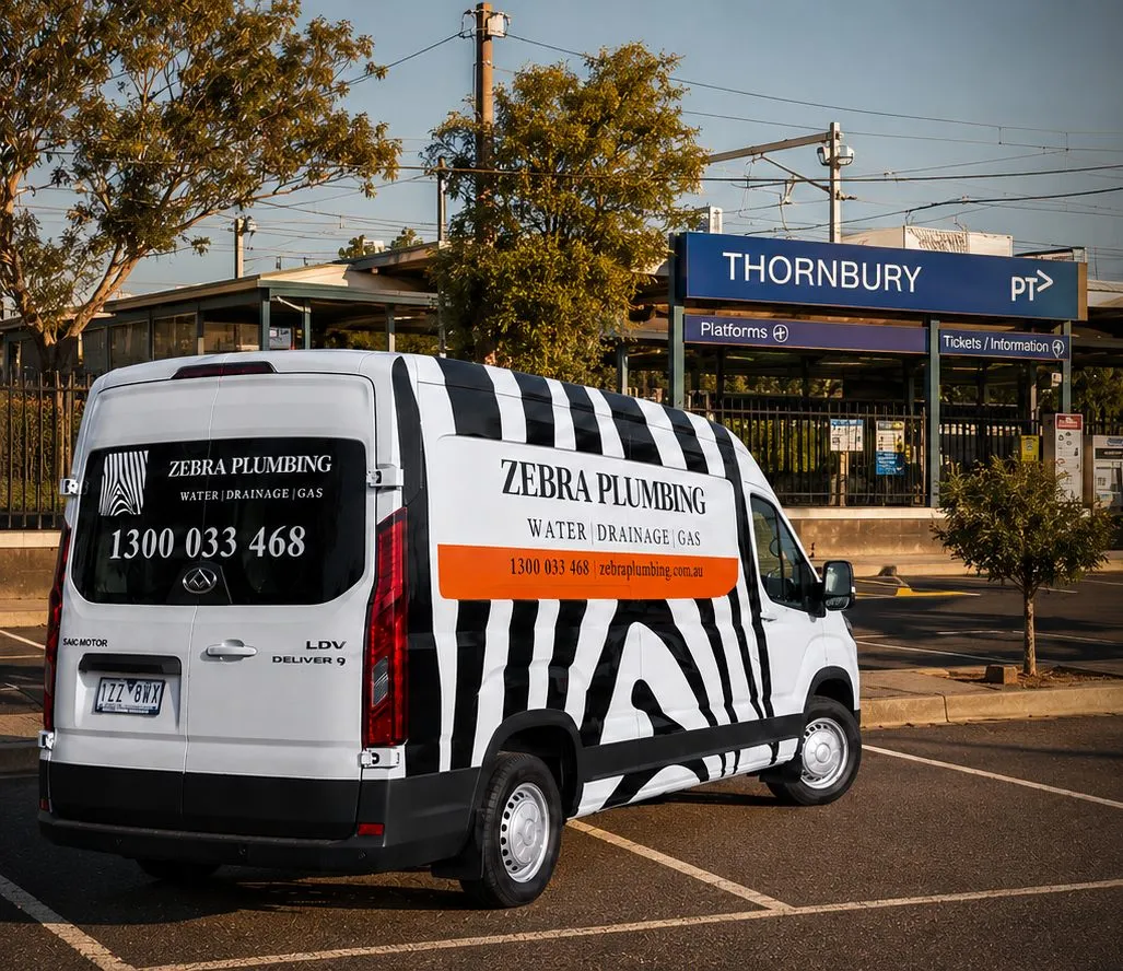 Zebra Plumbing van parked kerbside on a local street