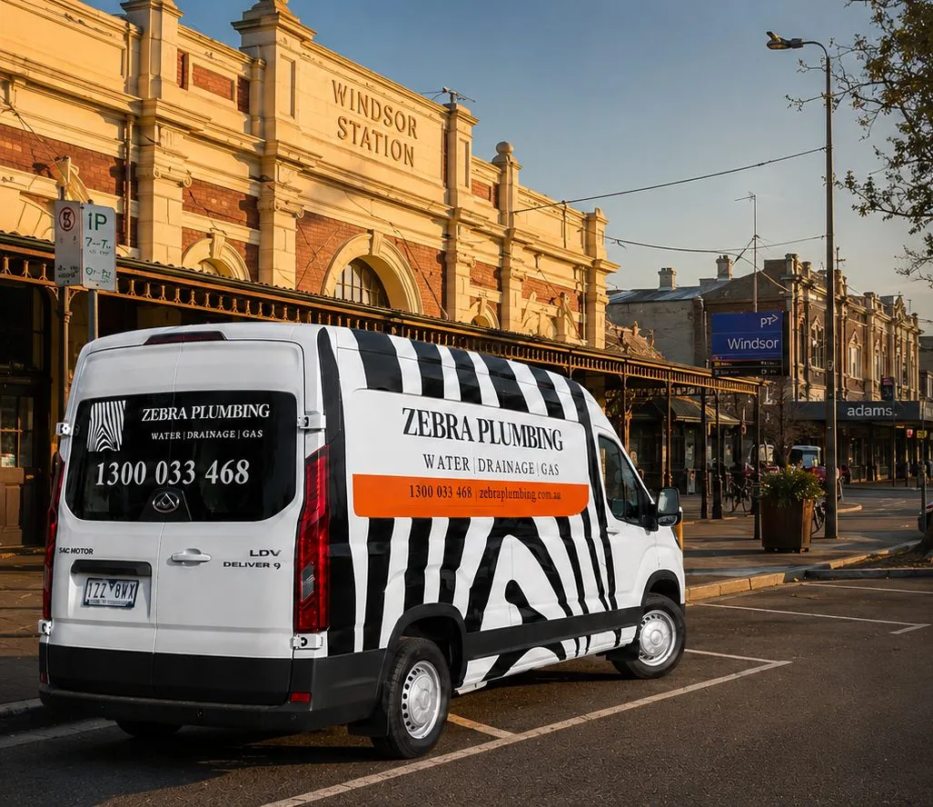 Zebra Plumbing van parked kerbside on a local street